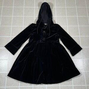 Free People black goth punk velvet hooded babydoll coat cape cloak S 3/4 sleeves